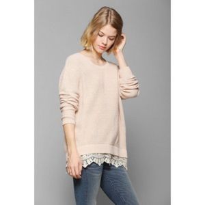 Lace trim pink oversized soft urban sweater